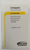 Симдакс 2,5 мг/мл 5 мл 1 шт. (Левосимендан) концентрат для приготовления раствора для инфузий в Москве оптом купить