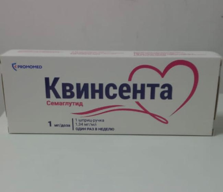 Квинсента раствор 1 мг/ доза (Семаглутид) картридж в шприц-ручке 3 мл 1 шт. + игла 9 шт. по цене 5 430 руб. купить в Москве оптом