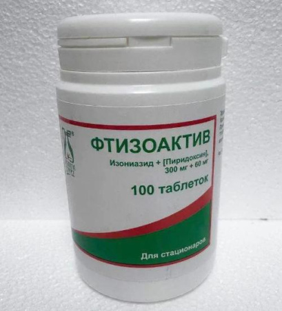 Фтизоактив 300 мг + 60 мг (Изониазид+Пиридоксин) 100 шт. таблетки
