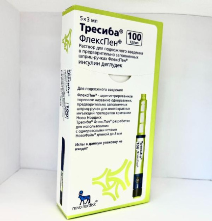 Тресиба раствор 100 ед/мл 3 мл 5 шт. (Инсулин деглудек) флекспен инсулин шприц ручка по цене 3 450 руб. купить в Москве оптом