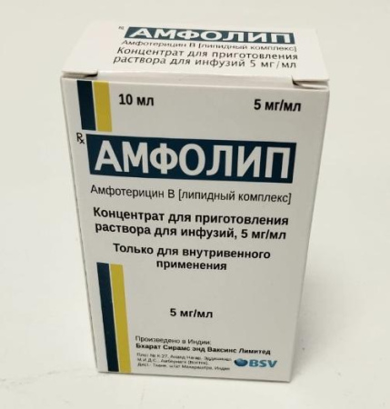 Амфолип 5 мг/мл 10 мл 1 шт. (Амфотерицин В) концентрат для приготовления раствора для инфузий по цене 15 800 руб. купить в Москве оптом