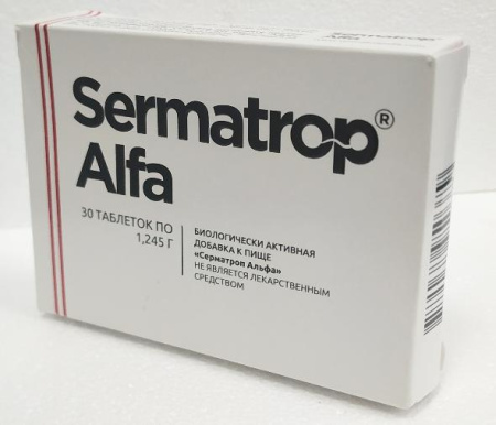 Серматроп Альфа 1,245 г 30 шт. таблетки для поддержания функционирования репродуктивной системы у мужчин, для лечения бесплодия по цене 8 400 руб. купить в Москве оптом