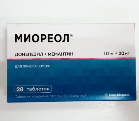 Миореол 10 мг+20 мг 28 шт. (Донепезил+Мемантин) таблетки по цене 3 915 руб. купить в Москве оптом